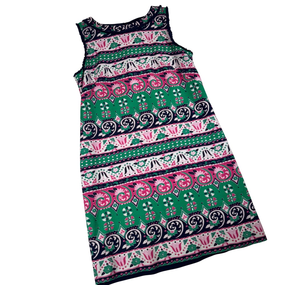 Talbots Petites Green Pink Floral Medallion Print Shift Dress 6P Sleeveless